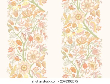 Seamless pattern with stylized ornamental flowers in retro, vintage style. Vector illustration in soft colors