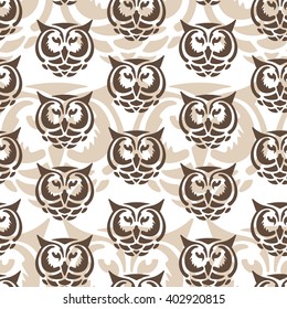 Seamless pattern with a stylized owl head.
