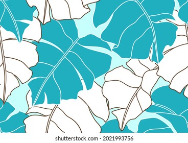 Seamless pattern with stylized palm leaves. Decorative image of tropical foliage and plants.