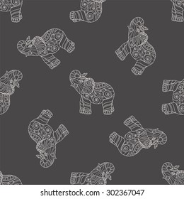 Seamless pattern with stylized patterned elephants in ethnic style.