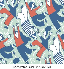 Seamless pattern with stylized people in naive style. Vector illustration