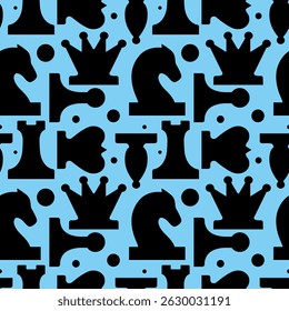 seamless pattern with stylized pieces king, queen, officer, bishop, knight, pawn, rook, vector drawing
