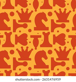 seamless pattern with stylized pieces king, queen, officer, bishop, knight, pawn, rook, vector drawing
