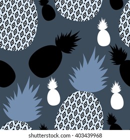 Seamless pattern with stylized pineapples. Monochrome nordic design.