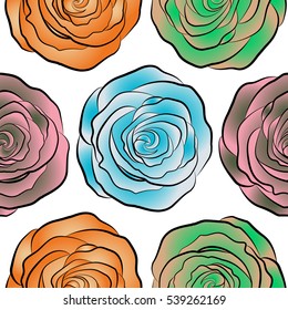 Seamless pattern with stylized pink, beige and green roses. Vintage floral background. Can be use as digital paper, fills or print off onto fabric.