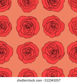 Seamless pattern with stylized pink and red roses. Vintage floral background. Can be use as digital paper, fills or print off onto fabric.