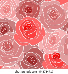 Seamless pattern of stylized pink and red roses.