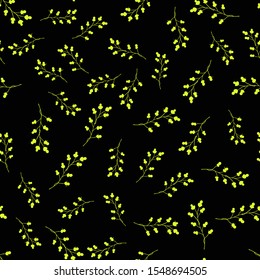 Seamless pattern with stylized plants on black background. Endless texture for your design,  fabrics.