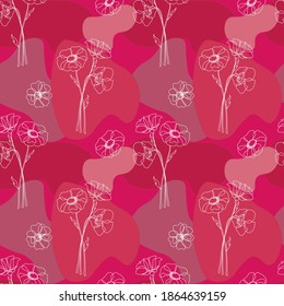 seamless pattern, stylized poppies on a red background