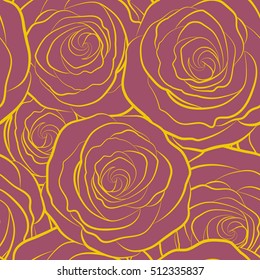 Seamless pattern of stylized purple roses silhouette.