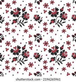Seamless pattern with stylized red and black ukrainian folk floral elements. Ethnic ornament based on national embroidery tradition. Can be used for decoration, surface and paper print design