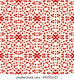 Seamless pattern with stylized red ink spots that look like blood texture on white background. Halloween design concept digital paper, textile print, page fill. Vector illustration