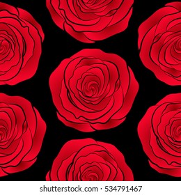 Seamless pattern with stylized red roses. Vintage floral background. Can be use as digital paper, fills or print off onto fabric.