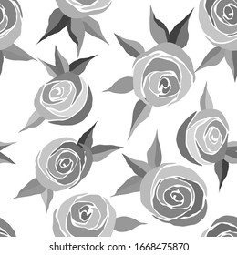patrón impecable con rosas estilizadas en gris monocromo, adorno de papel pintado, papel envuelto, fondo romántico