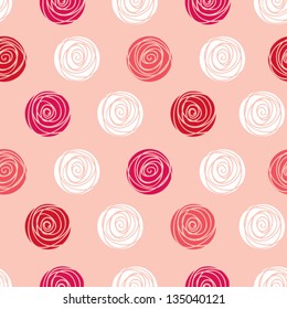 Seamless pattern with stylized roses round as yarn