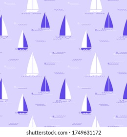 Seamless pattern with stylized sailboats and sea waves. Vector illustration.