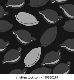 Seamless   pattern of  stylized  sea  motif, doodles,  spot,hole,cowrie, shell, object  . Hand drawn.
