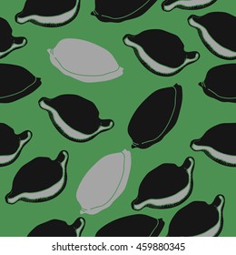 Seamless   pattern of  stylized  sea  motif, doodles,  spot,hole,cowrie, shell, object  . Hand drawn.