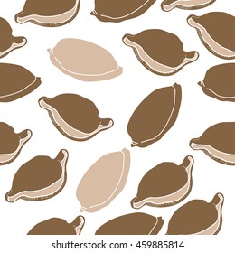 Seamless   pattern of  stylized  sea  motif, doodles,  spot,hole,cowrie, shell, object  . Hand drawn.