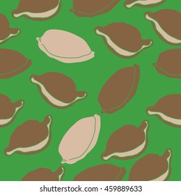 Seamless   pattern of  stylized  sea  motif, doodles,  spot,hole,cowrie, shell, object  . Hand drawn.