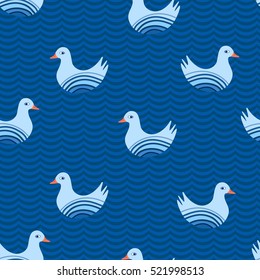 Seamless pattern with  stylized seagull and the sea.