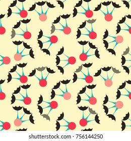 seamless pattern with stylized seeds flying,  in red  and ivory shades
