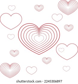 Seamless pattern of stylized and simple hearts. Flat design endless chaotic texture red hearts on white background.