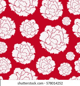 Seamless pattern of stylized simplified flowers Carnations. Beautiful graphics floral silhouettes. Vector illustration