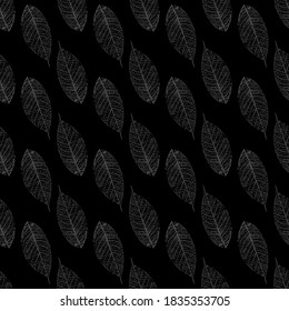 seamless pattern with stylized skeletonized gray Leaves . Vector,