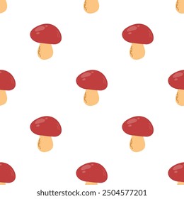 Seamless pattern with stylized sketches of edible porcini mushrooms.