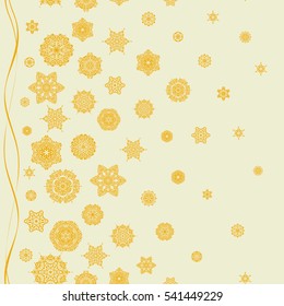 Seamless pattern of stylized snowflakes and dots on beige background. Vector abstract design.