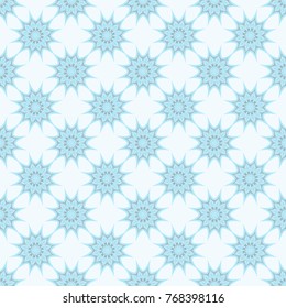 Seamless pattern with stylized snowflakes. Light blue seamless pattern with round symmetric ornament. Illustration can be used for background, textile, paper, scrapbooking