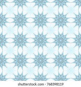 Seamless pattern with stylized snowflakes. Light blue seamless pattern with round symmetric ornament. Illustration can be used for background, textile, paper, scrapbooking