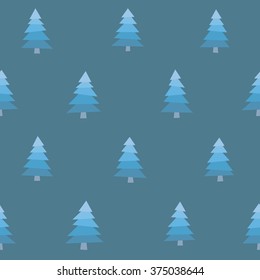 A seamless pattern of stylized snowy fir trees in the woods.