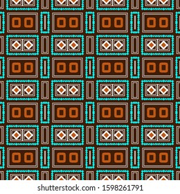 Seamless pattern with stylized squares and other decorative elements. Vector illustration
