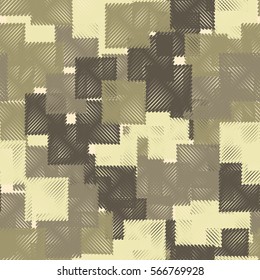 Seamless pattern. Stylized squares. Random order. Chaotic spread. Fashion camouflage.