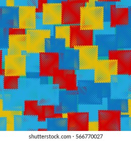 Seamless pattern. Stylized squares. Random order. Chaotic spread. Fashion camouflage.