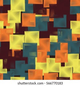 Seamless pattern. Stylized squares. Random order. Chaotic spread. Fashion camouflage.