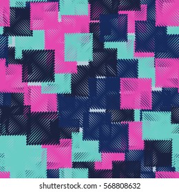 Seamless pattern. Stylized squares. Random order. Chaotic spread. Fashion camouflage.