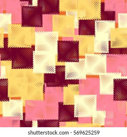 Seamless pattern. Stylized squares. Random order. Chaotic spread. Fashion camouflage.