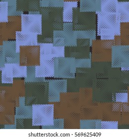 Seamless pattern. Stylized squares. Random order. Chaotic spread. Fashion camouflage.