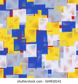 Seamless pattern. Stylized squares. Random order. Chaotic spread. Fashion camouflage.