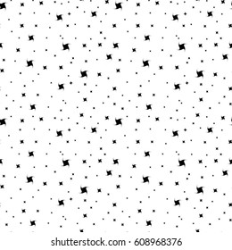 Seamless pattern with stylized stars. Black and white colors, vector