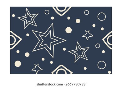 Seamless pattern stylized stars circles geometric shapes dark blue vector