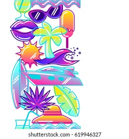 Seamless pattern with stylized summer objects. Abstract illustration in vibrant color.