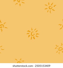 Seamless pattern with stylized suns on a yellow background. excellent unobtrusive background. Vector illustration