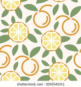 Seamless pattern with stylized tangerines. Vector illustration in the flat style.