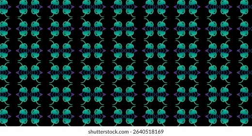 Seamless Pattern of Stylized Teal Ants on Black Background
