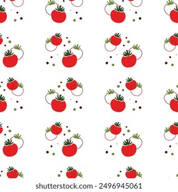 Seamless pattern with stylized tomatoes on a white background. Vector illustration