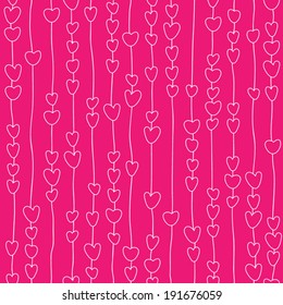 Seamless pattern of stylized transparent hearts on threads on pink background